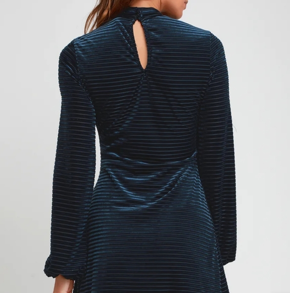 Lulus Ticket to Chic Navy Blue Striped Velvet dres - Picture 2 of 13